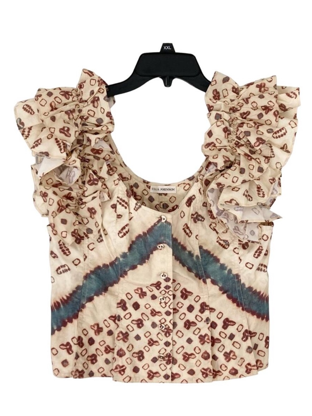 Ulla Johnson Milla Blouse with Blue Chevron print